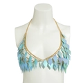 Iridescent light blue sequin body chain with golden chains for festive parties - Light Blue Top Only (Without Skirt) (1411)