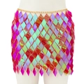 Iridescent sequin mini skirt body chain with gold adjustable metal links in pink gradient - Skirt / Iridescent Orange Red