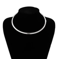 Close-up of minimalist polished silver choker necklace on black velvet display - Silver (01 5804)