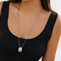 Minimalist silver-plated teardrop pendant on a sleek snake chain necklace - Long Egg Shaped Necklace (6125) / Silver