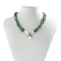 Detail of stone necklace with green gravel, white pearls and a cute mushroom pendant - Green Mushroom Gravel Style