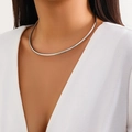 Polished silver minimalist choker necklace shown on neck for a modern punk aesthetic - Silver (02 6036)