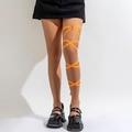 Close-up of bright orange elastic leg chain with heart metal buckle and cross straps - Style 0203 / Orange