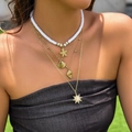Bohemian multilayer necklace with gold starfish, seashell charms and white heishi beads - Gold 1 (234142)