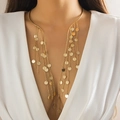 Elegant gold choker necklace featuring a minimalist band and cascading tassel discs - Gold Round Disc Tassel Style (5821)