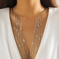 Silver fringe choker necklace with imitation pearl pendants and sparkling rhinestones - Silver Rhinestone Tassel Style (5821)