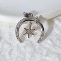 18K gold plated celestial crescent moon and star pendant with micro-pave cubic zirconia - Silver Crescent Hexagon Star Style (2)