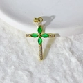 Cross pendant with green marquise stones and white zircon pavé on white background - Green Marquise Stone Gold Style (1)