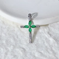 Cross pendant necklace with green marquise zircon and micro-set white cubic zirconia stones - Green Marquise Stone Silver Style (2)