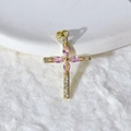 Gold cross pendant with pink marquise stones and sparkling white cubic zirconia - Pink Marquise Stone Gold Style (3)