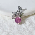 Silver flower pendant with pink gemstone and sparkling zircon leaves on white fabric - Pink Zirconia Flower Leaf Style (Without Chain) (1)