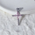 Close-up of silver cross pendant with pink marquise stones and micro-pave zircons - Pink Marquise Stone Silver Style (4)