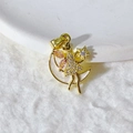 Close-up of gold-plated fairy pendant on crescent moon with pink zircon wings - 仙女月亮(3)