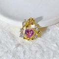 Mikro-besetzter herzförmiger rosa Edelstein-Anhänger mit goldenen Rosen und Strass - Rosa Herz Rose Strass Stil (8)