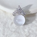Macro view of crown pendant with cubic zirconia and a translucent glitter bead - Crown Pearl Style (3) / Silver