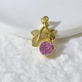 Golden leaf pendant with purple zircon and small white crystals for DIY jewelry - Pink Purple Zirconia Gold Leaf Style (Without Chain) (9)