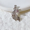 S925 silver unicorn pendant necklace with white pavé cubic zirconia and red gem eye detail - Silver Pave Rhinestone Unicorn - Pendant Only (Without Chain) (1) / Silver