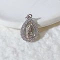 Religious teardrop necklace pendant with silver Virgin Mary relief and zircon stones - Silver Teardrop Virgin Mary Pendant Only (Without Chain) / Silver