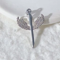 Exquisite silver sword pendant with angel wings encrusted in cubic zirconia stones - Silver Angel Wings Sword Style (2)