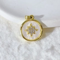 Gold plated round pendant with zircon star inlay on a white pearl background - 珠光八角星(6)