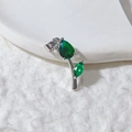 Elegant tulip flower pendant with green stones and zircons on white plush background - Silver Base Green Zircon Tulip