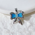 Exquisite 18k gold plated butterfly pendant with blue glitter wings and marquise gemstone - Silver Bowknot-Blue Glitter(1)