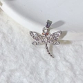 Silver dragonfly pendant with white zircon wings and orange-red gemstone eyes detail - Silver Orange Eye Dragonfly Design (5) (Pendant Only (Without Chain))