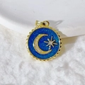 Gold plated pendant featuring a crescent moon and star on navy blue enamel base - 星空月亮(7)