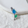 Exquisite tulip flower pendant with blue pear-shaped zircon and green leaf in silver finish - Silver Base Light Blue Zircon Tulip