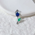 Exquisite silver tulip pendant with blue teardrop crystal and green marquise gemstone - Silver Base Dark Blue Zircon Tulip