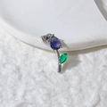 Exquisite tulip flower pendant with purple pear zircon and green leaf gemstone - Silver Base Purple Zircon Tulip