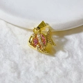Collier vintage doré avec pendentif poisson serti d'une pierre rose et diamants - Poisson Pierre Rose Doré (9)