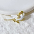 Golden bird pendant with white enamel and micro-pave crystals on soft white fur - White Enamel Bird Style (8)