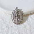 Silver oval religious medallion with embossed figure and crystal border detail - Silver Oval Virgin Mary Pendant Only (Without Chain) / Silver