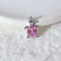 Pink gemstone sea turtle pendant with silver-tone metal details for DIY jewelry making - Silver Turtle with Oval Pink Gemstone (Pendant Only)