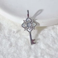 Silver key pendant with mother of pearl flower head and light blue gemstone inlay - Silver MOP Flower Petal Key Style (3)
