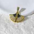 Ginkgo-Blatt-Anhänger mit Vergoldung, schwarzer Emaille und weißen Steinen auf Tablett - Gold Schwarz Ginkgoblatt Stil (4) / Gold/Schwarz