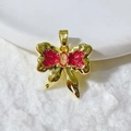 18k gold plated butterfly bow pendant with red glitter and white zircon stone - Gold Bowknot-Red Glitter(3)