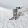 Silver cowboy boot pendant featuring star-shaped zircon inlays and detailed spur accents - Silver Star Cowboy Boot (6)