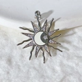 Silver sun and moon charm with white enamel and cubic zirconia stones for DIY jewelry - Silver Enamel Moon Style (10)
