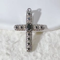 Gothic silver cross pendant with black gemstones and intricate hollow patterns - Silver Base Black Stone - Pendant Only (Without Chain) (4)
