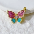 Exquisiter 18k vergoldeter Schmetterlingsanhänger mit blaugrünem und rosafarbenem Glitzer - Goldener Schmetterling-Rosarot & Cyan Verlauf(5)