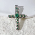 Silver cross necklace pendant with green emerald cubic zirconia and intricate engravings - Silver Base Green Stone - Pendant Only (Without Chain) (1)