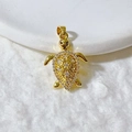 Pendentif tortue dorée avec motif en nid d'abeille et zircons brillants incrustés - Tortue Pavée Zircon Dorée (13)