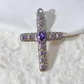 Silver hollow cross pendant with purple zircon stones on a soft white background - Silver Base Purple Stone - Pendant Only (Without Chain) (2)