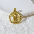 Goldener Guadalupe-Anhänger mit gewelltem Rand und funkelnden Zirkoniasteinen - Goldener runder Jungfrau Maria Anhänger (ohne Kette) / Gold