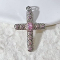 Macro detail of silver cross pendant featuring pink oval stones and ornate textures - Silver Base Pink Stone - Pendant Only (Without Chain) (3)