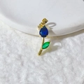 Pendentif tulipe avec pierre bleue en goutte et cristal vert sur monture dorée - Base Dorée Zircon Bleu Foncé Tulipe