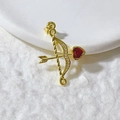 Gold Cupid arrow pendant with red heart gemstone and white zircon accents for jewelry - Gold Red Heart Arrow