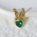 Golden hummingbird pendant with a large green heart-shaped gem and multi-colored zircon stones - Gold Green Heart Hummingbird Design (12) (Pendant Only (Without Chain))